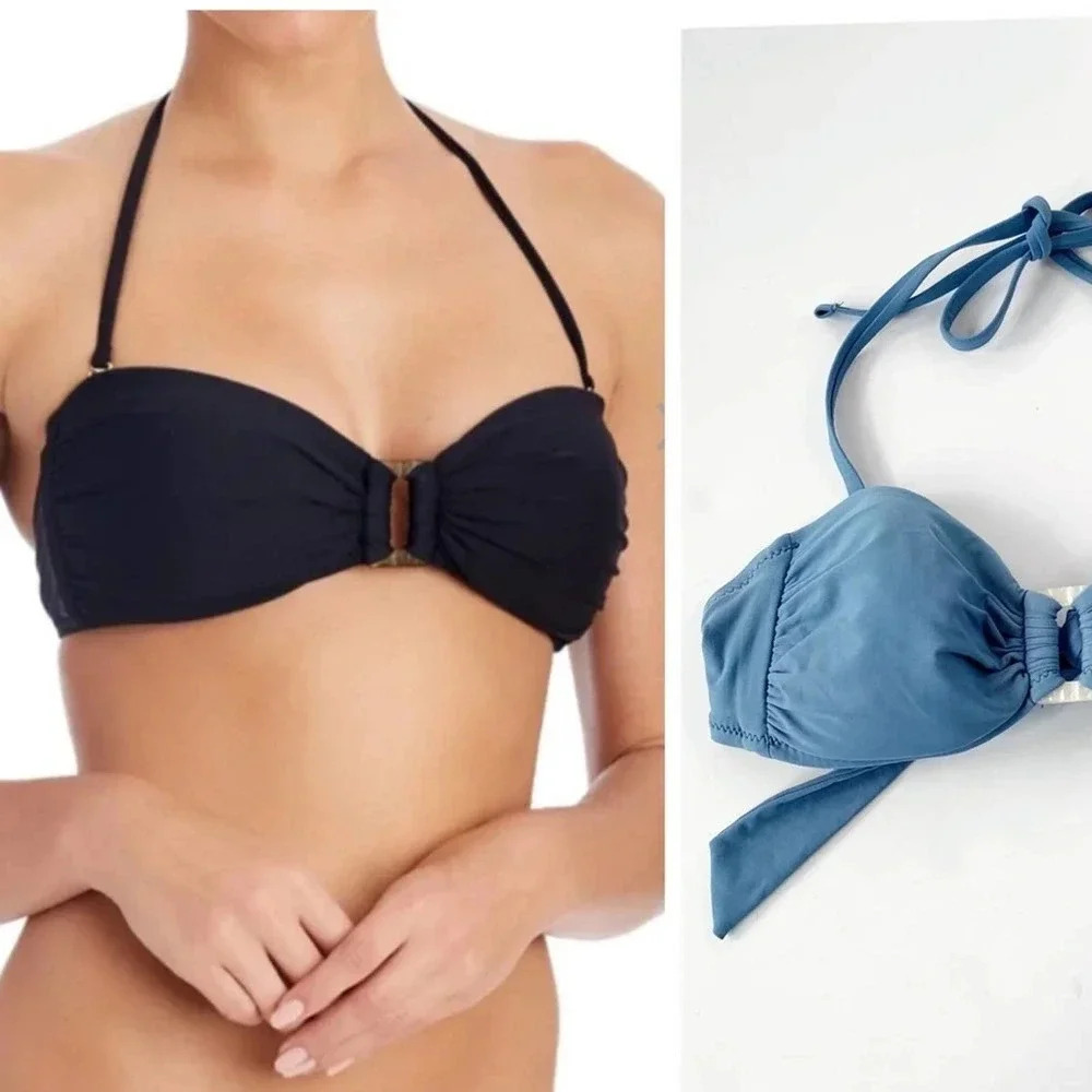 New HELEN JON Shell Bandeau Bikini Swim Top Slate Blue Size XS